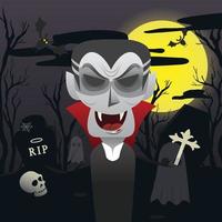 feliz halloween drácula vampiro personaje con noche oscura vector
