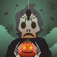 Pumpkin in ghost skeleton hand Halloween illustration vector