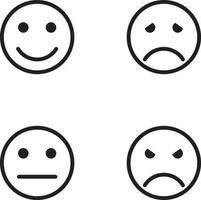 un conjunto de caras emoji de líneas felices, enojadas, decepcionadas y tristes vector