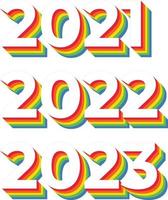 2021 2022 y 2023 estilo retro de color arco iris vector