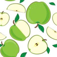 Seamless pattern green apple fruits isolated on white background vector