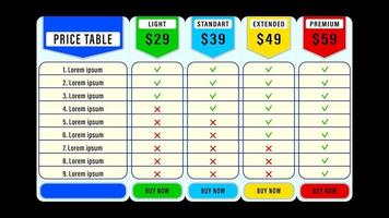 Comparison pricing list Price Table vector