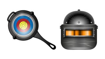 helmet and frying pan realistic isolated vector