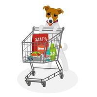 Jack Russell de compras. ilustración vectorial vector