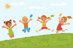 Jumping children. Vector illustration