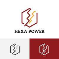 logotipo de línea de electricidad de energía de energía de tormenta de truenos hexagonal vector