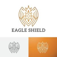 Golden Eagle Falcon Bird Shield Crown Line Logo Symbol vector
