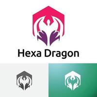 Hexagon Dragon Negative Space Style Logo Design vector