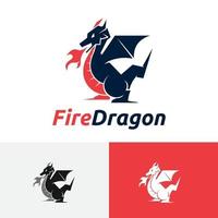 fuego dragón ala legendario animal dibujos animados logo vector