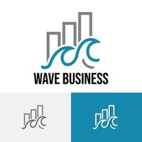 logotipo de gráfico de barras financiero de negocios de inversión de mar de olas picado vector