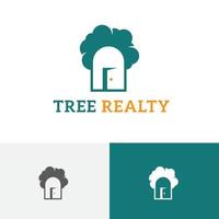 árbol realty puerta abierta casa logotipo de bienes raíces vector