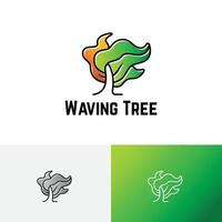 agitando árbol soplado viento naturaleza ecología verde logo vector