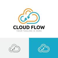logotipo de línea de tecnología de datos de internet de flecha de flujo de nube vector