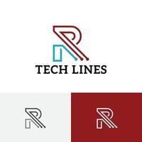 r letra forma tecnología líneas internet negocio logo vector