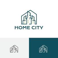 logotipo de bienes raíces de la línea de construcción de la ciudad de origen vector