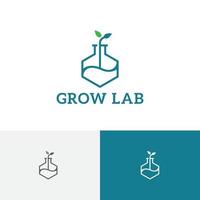 Grow Plant Sprout Hexagon Tube Biology Research Logo vector