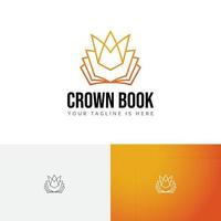 reino corona dorada libro estudio aprendizaje curso escuela línea logo vector