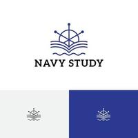 Ship Wheel Navy Book School Study Education Academy Line Logo vector