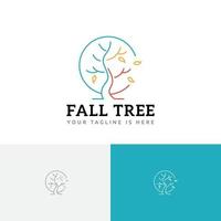 Fall Tree Autumn Season Nature Circle Line Logo vector