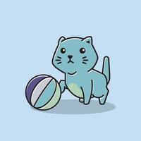 lindo gatito gato jugando a la pelota de dibujos animados vector