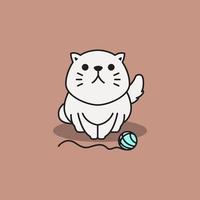 Cute Adorable Persian Cat Kitten Playing Yarn Ball Cartoon vector