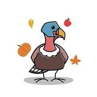 Turkey Bird Female Standing Autumn Fruit Fall Thanksgiving Character vector