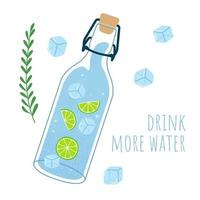 Glass jar with water, lime and ice. Drink more water. Vector