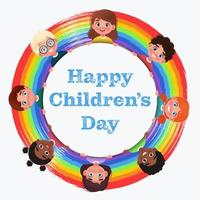 Feliz Día del Niño. niños de diferentes nacionalidades vector