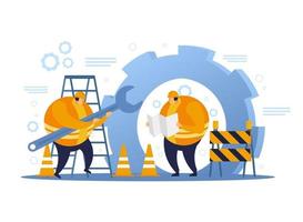 Two construction worker planning to build building. vector