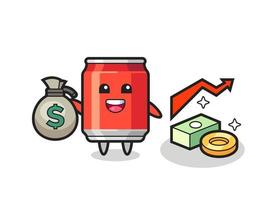 drink can illustration cartoon holding money sack vector