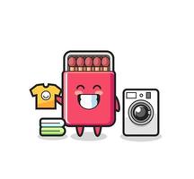 Mascot cartoon of matches box with washing machine vector