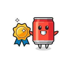 Ilustración de mascota de lata de bebida sosteniendo una insignia dorada vector