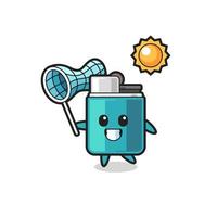 lighter mascot illustration is catching butterfly vector