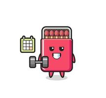 matches box mascot cartoon doing fitness with dumbbell vector