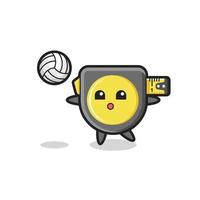 Character cartoon of tape measure is playing volleyball vector