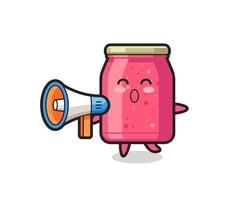 ilustración de personaje de mermelada de fresa sosteniendo un megáfono vector