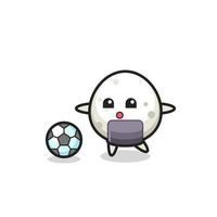 Illustration of onigiri cartoon is playing soccer vector