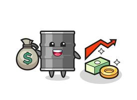 oil drum illustration cartoon holding money sack vector