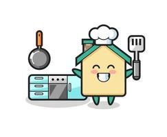 house character illustration as a chef is cooking vector