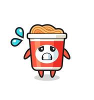 instant noodle mascot character with afraid gesture vector