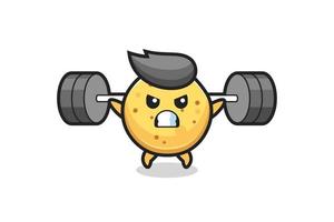 potato chip mascot cartoon with a barbell vector