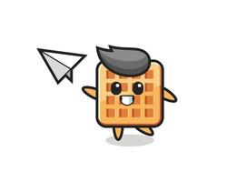 waffle cartoon character throwing paper airplane vector