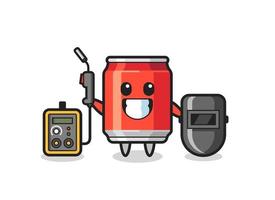 Character mascot of drink can as a welder vector