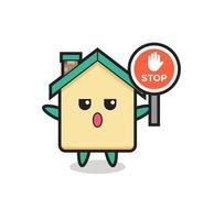 house character illustration holding a stop sign vector