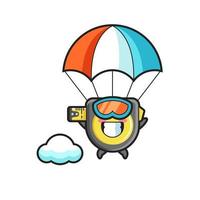 tape measure mascot cartoon is skydiving with happy gesture vector