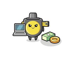 Mascot Illustration of tape measure as a hacker vector