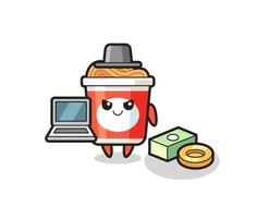 Mascot Illustration of instant noodle as a hacker vector