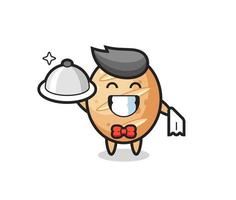 Character mascot of french bread as a waiters vector