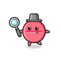 medicine tablet cartoon character searching with a magnifying glass vector