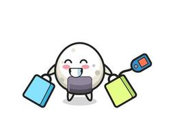 onigiri mascot cartoon holding a shopping bag vector